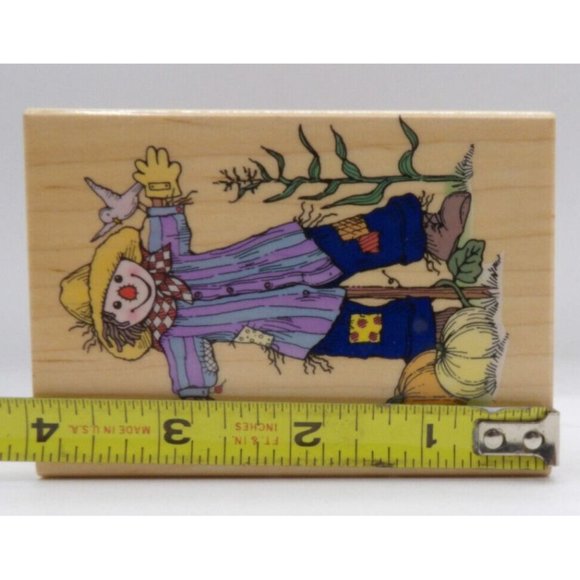Stamp, Wooden Rubber, Pumpkin Scarecrow, ©1994 Hero Arts #H958 4"x3" VNTG - Picture 3 of 4